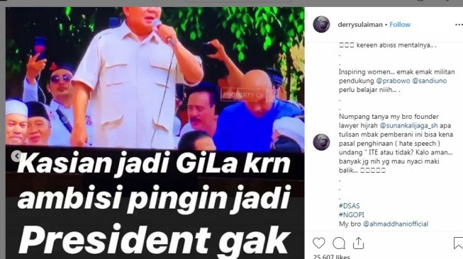 Ustaz Derry Sulaiman unggah ulang status Instagram Stories istri Andre Taulany, Rien Wartia Trigina [Instagram] 