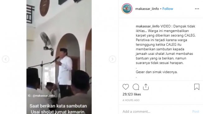 Kesal Disindir, Jemaah Masjid Pulangkan Karpet Pemberian Caleg Gagal