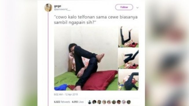 Pose Unik Lelaki saat Telponan dengan Pacarnya Ini Bikin Geleng Kepala