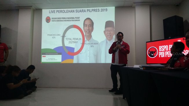 Real Count PDIP Senin Siang: Jokowi-Maruf 58 %, Prabowo-Sandi 42 %