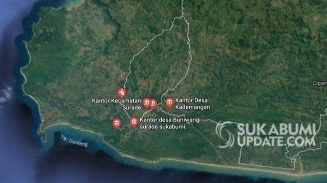 Peta lokasi daerah Ciracap dan Surade Sukabumi. [Sukabumi Update/Istimewa]