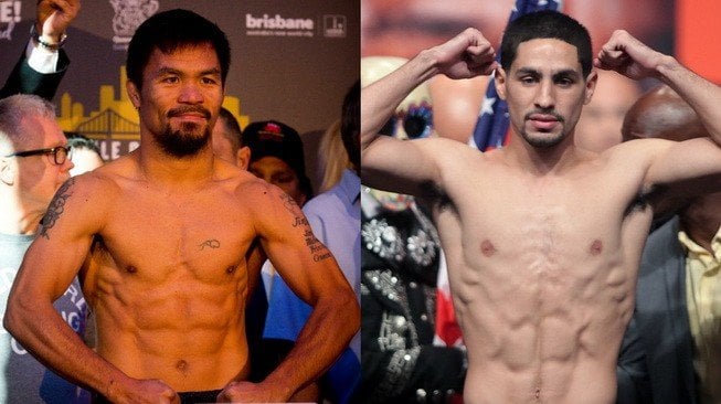 Kolase foto Manny Pacquiao dan Danny Garcia. [AFP/Patrick Hamilton/John Gurzinski]