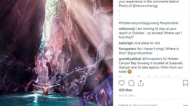  Ngarai Hidden Canyon Beji Guwang Sukawati di Bali(Instagram hansonchengg)