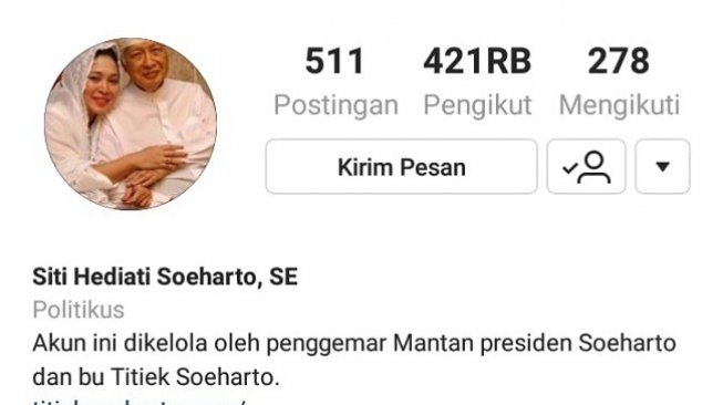 Akun Instagram @titiksoeharto. (Capture Instagram)