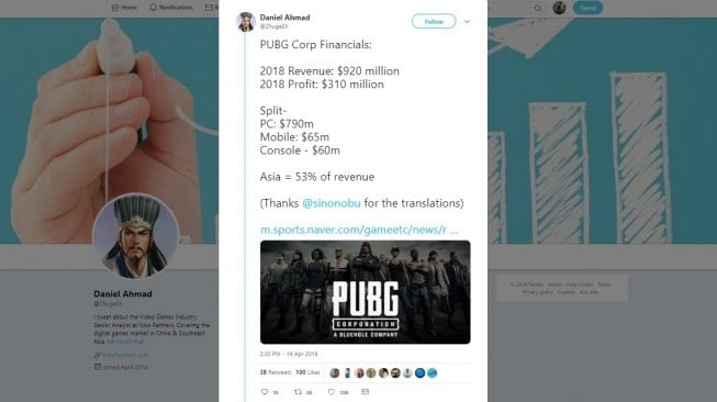 Pendapatan PUBG. [Twitter]
