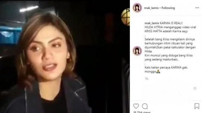 Hilda Vitria anggap Kriss Hatta kena karma. [instagram/mak_lamis]