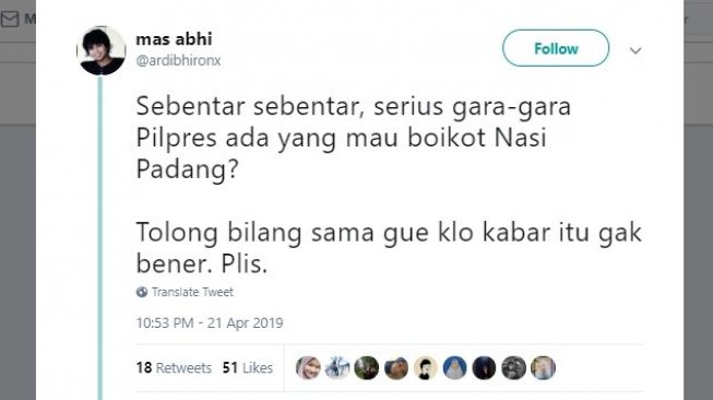 Boikot nasi padang. [Twitter]