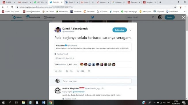 Cuitan Dahnil Anzar sindir kasus istri komedian Andre Taulany. (sumber; @dahnilanzar)