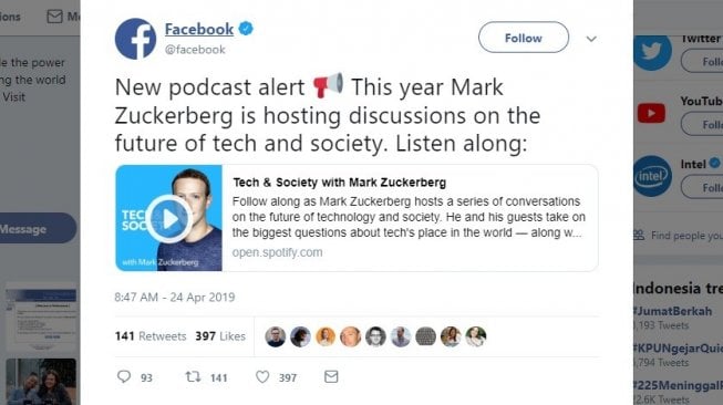 Podcast milik Mark Zuckerberg. [Twitter]