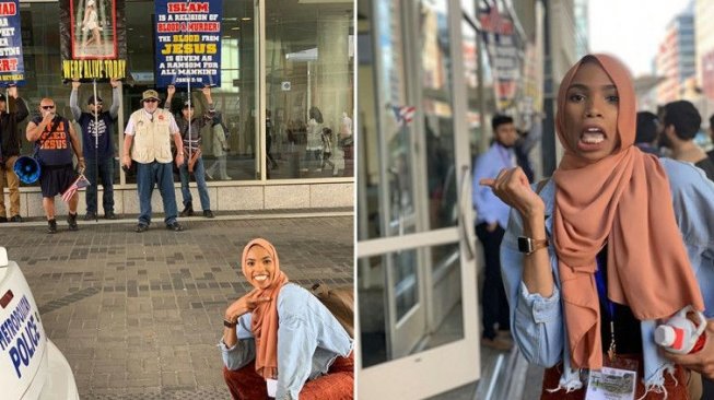 Tanggapi Protes Anti-Islam, Wanita Berhijab Ini Selfie di Depannya
