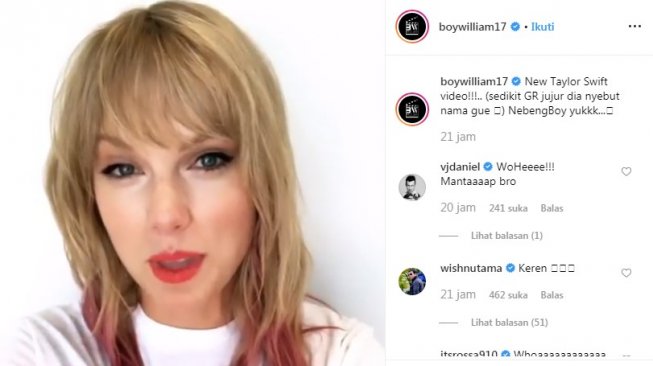 Boy William disebut Taylor Swift dalam sebuah video. [instagram/boywilliam17]