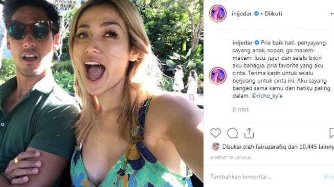 Richard Kyle digombali habis-habisan oleh Jessica Iskandar. [instagram/inijedar]