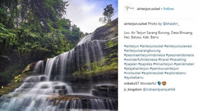 Air Terjun Sarang Burung Sulawesi Selatan. (Instagram Air Terjun Sulsel)