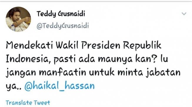 Cuitan Teddy Gusnaidi, dewan pakar PKPI. (Twitter)