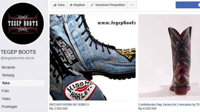 Boots karya Tegep Boots atau Tegep Karyanegara yang menjadi padanan busana LF [Facebook: Tegep Boots].