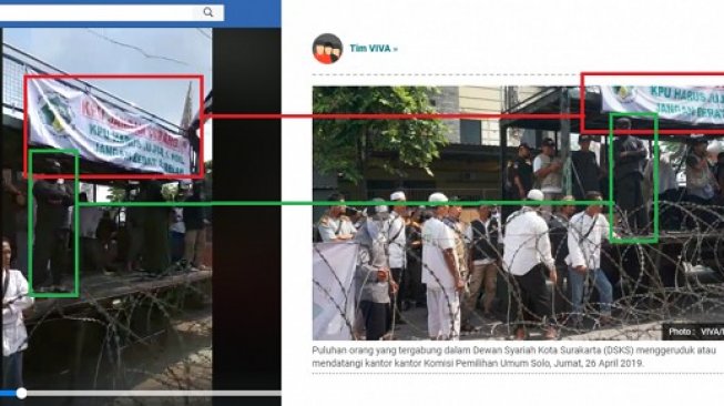 Hasil perbandingan bidik layar video perempuan berorasi dengan foto yang diunggah di laman Viva.co.id (turnbackhoax.id)