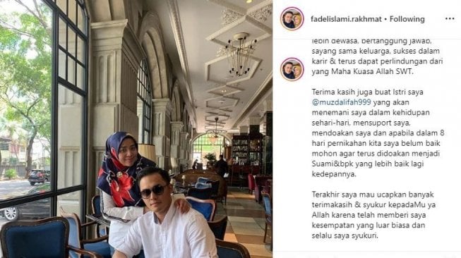 Fadel Islami mengucapkan terima kasih untuk Muzdalifah. [instagram/fadelislami.rakhmat]