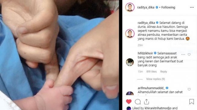 Istri Raditya Dika, Anissa Aziza, melahirkan anak pertama mereka. [instagram/raditya_dika]