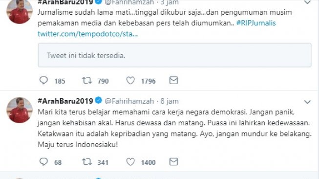 Fahri Hamzah kritik tim hukum nasional yang dibentuk Menkopolhukam Wiranto. (Twitter @Fahrihamzah).