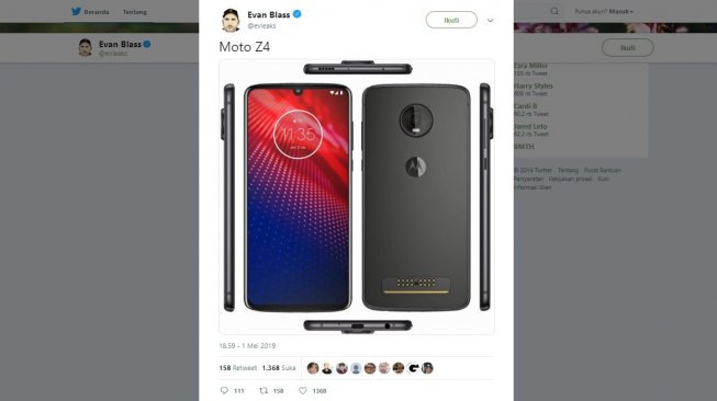 Bocoran Motorola Z4. [Twitter]