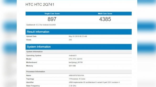 Geekbench HTC terbaru. [Geekbench]