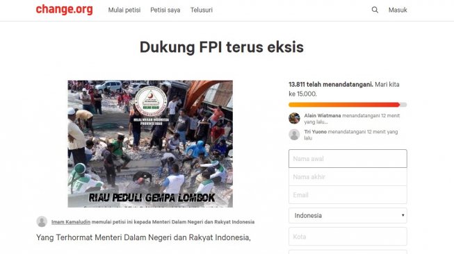 Muncul Petisi Tandingan Dukung FPI Tetap Eksis, Baru Diteken 13 Ribu Orang