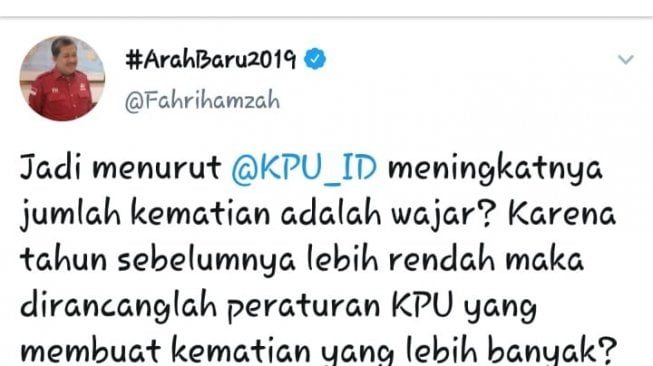 Pramono Ubaid Tanthowi TwitWar sama Fahri Hamzah terkait gugurnya ratusan KPPS. (@Fahrihamzah)