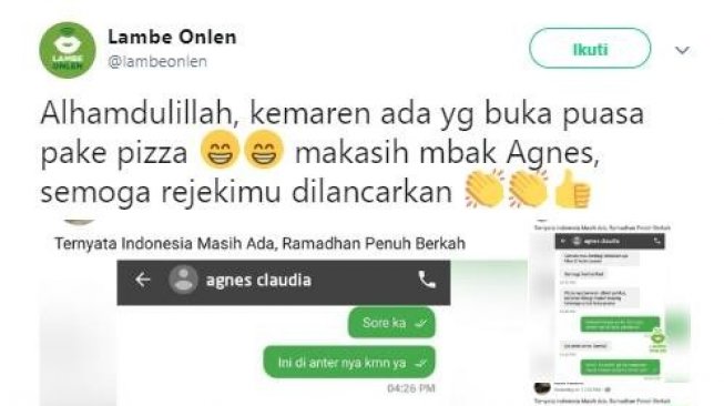 Percakapan driver ojol dan pelanggan. (Twitter/@lambeonlen)