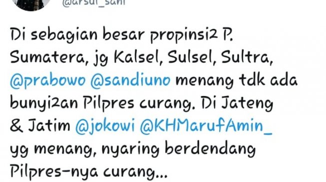 Wakil Ketua TKN Jokowi - Maruf Amin, Arsul Sani merasa aneh dengan sikap BPN Prabowo - Sandiaga. (Twitter pribadinya @arsul_sani)