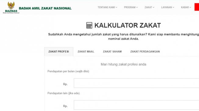 Kalkulator zakat Baznas (baznas.go.id)