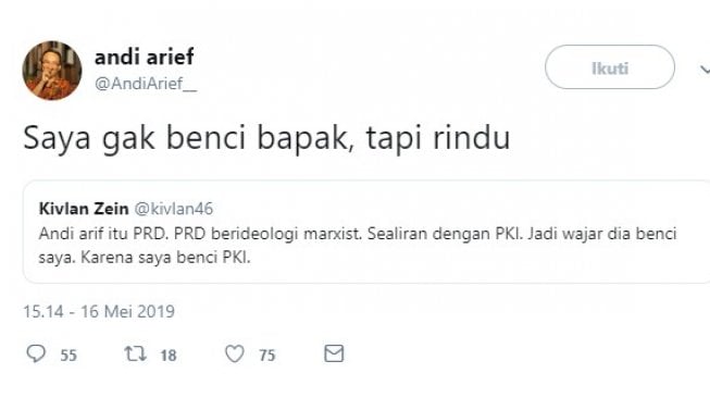 perang komentar Andi Arief dengan akun @kivlanzein46 (Twitter)