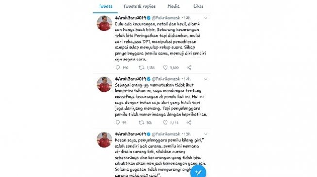 Cuitan Twitter Fahri Hamzah. (Twitter)