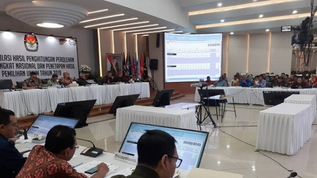 Suasana rekapitulasi suara Pilpres 2019 tingkat nasional di KPU. (Suara.com/Muhammad Yasir).