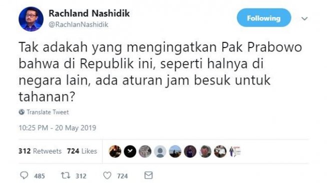 Cuitan Rachland Nashidik. [Twitter]