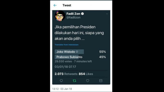 Unggah Polling Fadli Zon Tahun 2018, Dirut CSIS: Tepat Prediksinya