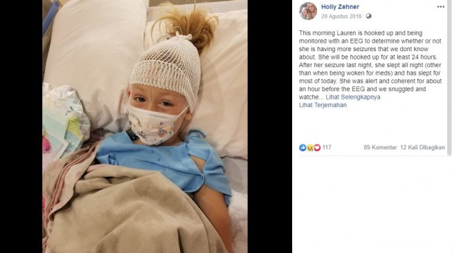 Lauren Zehner, bocah 7 tahun yang hilang ingatan dan agresif setelah digigit nyamuk (Facebook/Holly Zehner)