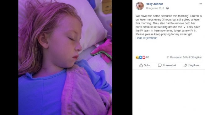 Penyebab Lauren Zehner, anak 7 tahun hilang ingatan dan agresif (Facebook/Holly Zehner)