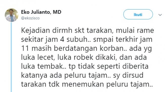 Kesaksian dokter RSUD Tarakan soal korban kerusuhan 22 Mei (Twitter)