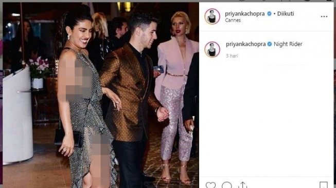 Priyanka Chopra pakai baju couple dengan Nick Jonas. (Instagram/@priyankachopra)