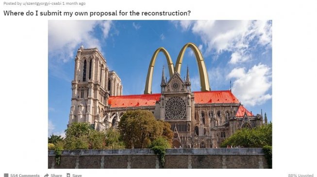 Desain baru Notre Dame bikin gagal paham (reddit/u/szentgyorgyi-csabi)