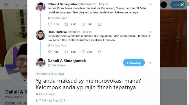 Cuitan Dahnil Anzar dan Ienas Tsuroiya - (Twitter/@Dahnilanzar)