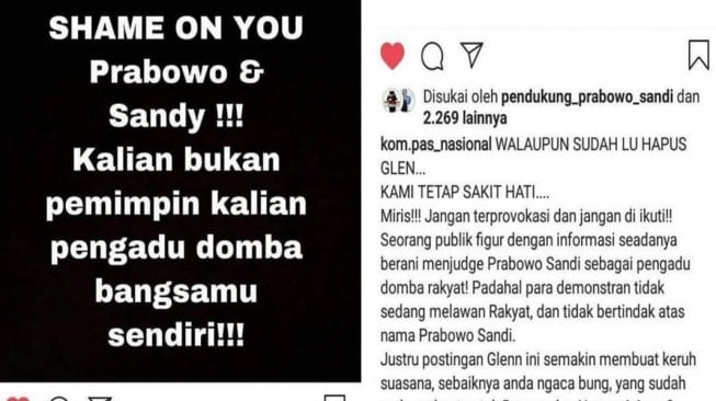 Unggahan Glenn Fredly tentang Prabowo. [Instagram]