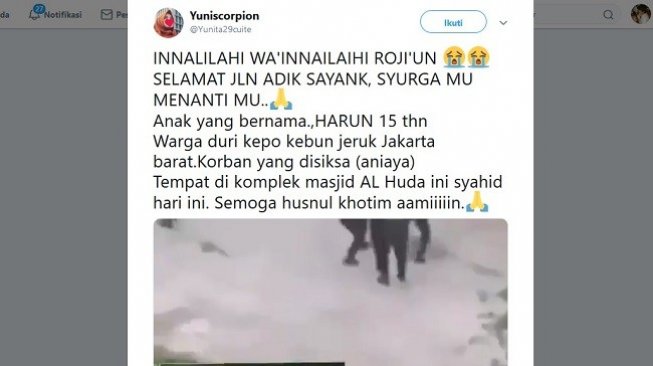 Cek fakta remaja dianiaya oknum diduga aparat polisi di Masjid Al Huda. (Twitter)