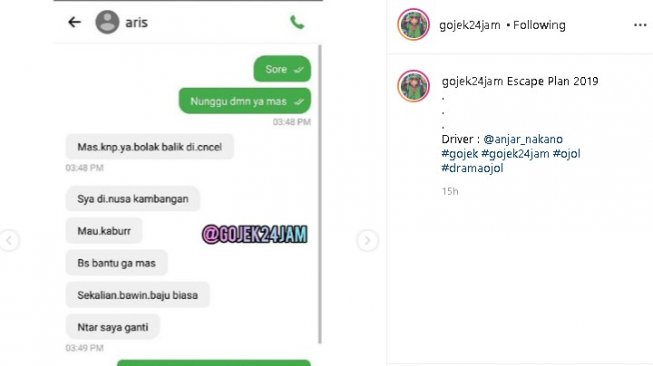 Abang ojol dapat orderan dari narapidana. (Instagram/@gojek24jam)