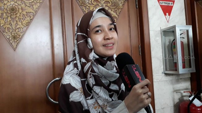Dhini Aminarti di JCC Senayan, Jakarta Pusat, pada Minggu (26/5/2019). [Suci Febriastuti/Suara.com]