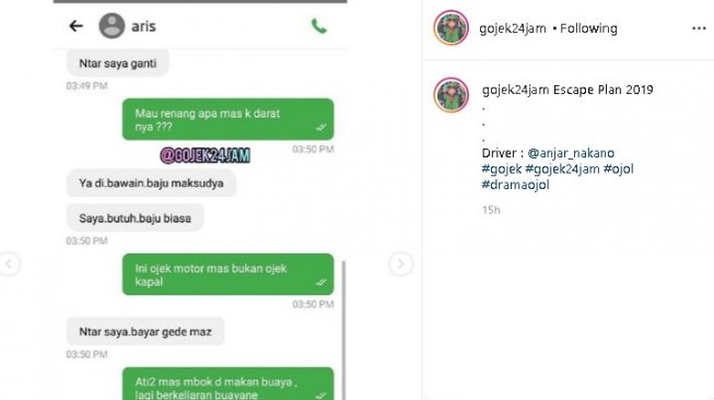 Abang ojol dapat orderan dari narapidana. (Instagram/@gojek24jam)