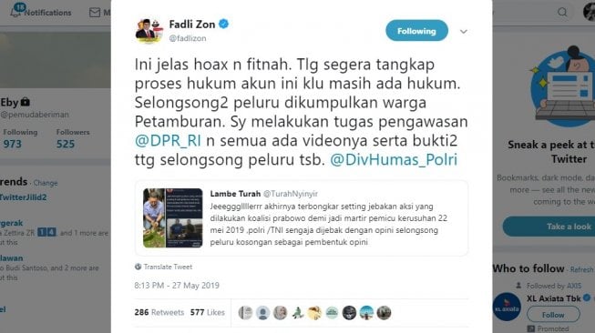 Fadli Zon Meradang Diserang Isu Jebak Polisi dan TNI di Kerusuhan 22 Mei