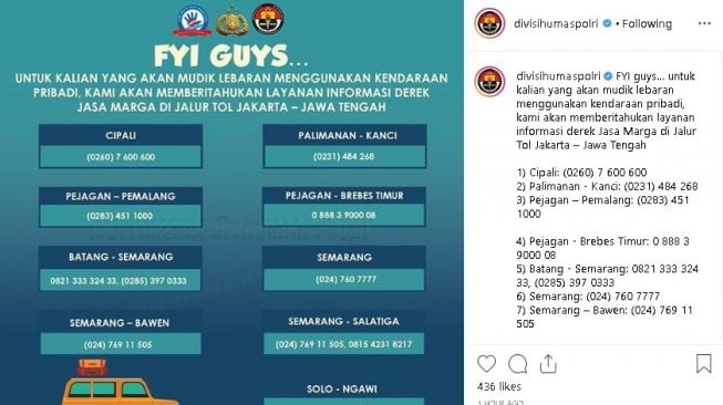 Informasi jasa derek. (Instagram/@divisihumaspolri)