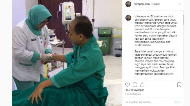 Kanker paru-paru Sutopo Purwo Nugroho makin menyebar (Instagram/Sutopopurwo)