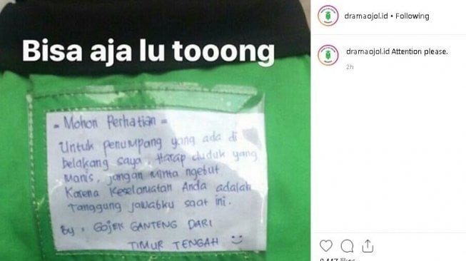 Abang ojol beri pesan ke customer yang minta ngebut. (Instagram/@dramaojol.id)